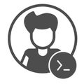 Guy, command line in circle, backend developer solid icon, ui concept, programmer vector sign on white background, glyph Royalty Free Stock Photo