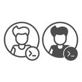 Guy, command line in circle, backend developer line and solid icon, ui concept, programmer vector sign on white Royalty Free Stock Photo