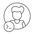 Guy, command line in circle, backend developer thin line icon, ui concept, programmer vector sign on white background Royalty Free Stock Photo
