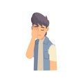 Guy Covering His Face with Hand, Fashionable Teen Boy Making Facepalm Gesture, Shame, Headache, Disappointment, Negative