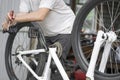 guy cyclist stands near the bike Royalty Free Stock Photo