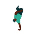 Guy Dancing Break Dance, African American Overweight Man in Handstand Position Vector Illustration