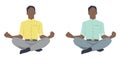 A guy with dark skin is meditating. Office worker is resting. Balance of life. The man in a suit. Bloody vector illustration