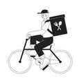 Guy delivering prepared meals on bicycle monochromatic flat vector character Royalty Free Stock Photo