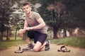 Guy doing fitness outdoors Royalty Free Stock Photo