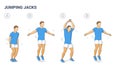 Guy Doing Jumping Jacks Home Workout Exercise Diagram. Athletic Man Star Jumps Fitness Illustration.