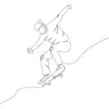 Guy doing tricks on a skateboard one line art. Continuous line drawing sports, training, sport, leisure, teenager, doing