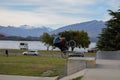 GUY DOING TRICKS ON SKATEPARK WITH A BIKE, NEW ZEALAND, WANAKA 2019