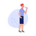 Guy Drinking Fresh Clean Water from Bottle Vector Illustration