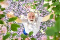 Guy enjoying life. Positive emotions. Cheerful pensioner. Happy smiling grandpa looking up. United with nature. Good