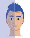 Guy and face recognition as a digital technology concept for security in a smart home, flat stock vector illustration with male Royalty Free Stock Photo