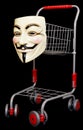 Guy fawkes mask with a shopping trolley