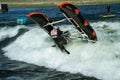 Guy Flipping over in his boat Royalty Free Stock Photo