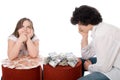 Guy with girl consider a lot of money Royalty Free Stock Photo