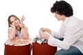 Guy with girl consider a lot of money Royalty Free Stock Photo