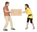 Guy and the girl divide big box