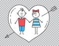 Guy,girl holding hands with heart pierced by arrow Royalty Free Stock Photo