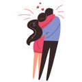 Romantic couple, back view in full growth. The guy and the girl are hugging, love. Flat vector. Isolated clipart for