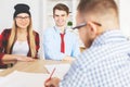 Guy and girl interviewed for a job Royalty Free Stock Photo