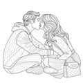 Guy and girl kiss.Coloring book antistress for children and adults.