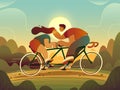 A guy and a girl ride a tandem bike.