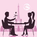 Guy and the girl a romantic meeting at restaurant. St. Valentine Royalty Free Stock Photo