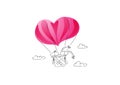 A guy and a girl on Valentine's Day went on a romantic trip. Balloon in the form of a pink heart.