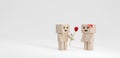 Guy gives the girl a flower, funny wooden characters 3d render Royalty Free Stock Photo