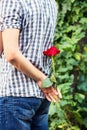 Guy gives a rose to the girl Royalty Free Stock Photo