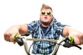 Guy with glasses in a bike