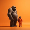 Gorilla And Christopher: A Minimalist 3d Character In Monochromatic Orange Suit