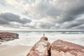 Guy with helmet near sea Royalty Free Stock Photo