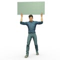 3D Render : A man with a banner or signboard in his hand, isolated