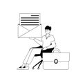 The guy is holding a letter . subject of important message . black and white linear style. Trendy style, Vector