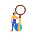 The guy is holding a magnifying glass in his hand. Trendy style, Vector Illustration Royalty Free Stock Photo