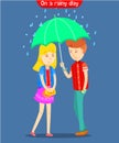 Guy holding umbrella for girlfriend on a rainy day