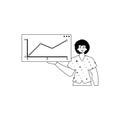 The guy holds a graph of growth with positive moral force . black and white linear style. Trendy style, Vector
