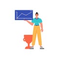 The guy holds a graph with positivist moral exponent in his workplace impel. Trendy style, Vector Illustration