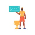 The guy holds a graph with positivist moral exponent in his workplace impel. Trendy style, Vector Illustration