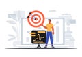 The Guy holds in his hand a target with arrow that hit the condense . digital cover concept. Trendy style, Vector