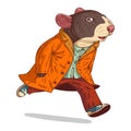 A Guy in a Hurry, isolated vector illustration. Trendy dressed mouse person hastening somewhere
