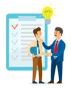 Guy and investor have successful deal for idea, man shaking hands with businessman, boss and worker