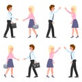 Guy and lady hands shaking, giving high five, clapping vector. Office man, woman meeting, negotiation teamwork cartoon character