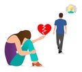 The Guy Leaves The Young Girl. Vector illustration concept of bad relationship, failed marriage, broken heart, cheating, depressed