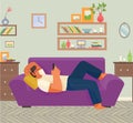 Guy Lie on Sofa and Play on Phone, Living Room