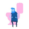 Guy looking down at his growling stomach. Digestion problem. Flat design icon. Colorful flat vector illustration