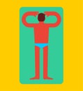 Guy is lying and sunbathing. Man on beach tanning. Summer rest Royalty Free Stock Photo