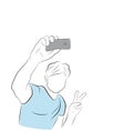 The guy makes a selfie photo. Selfie mania! vector illustration.