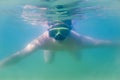 A guy in a mask swims underwater in the sea Royalty Free Stock Photo