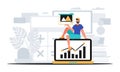 Guy with movie and growth graph . The repress of capable print plan . digital commercialize concept. Trendy style